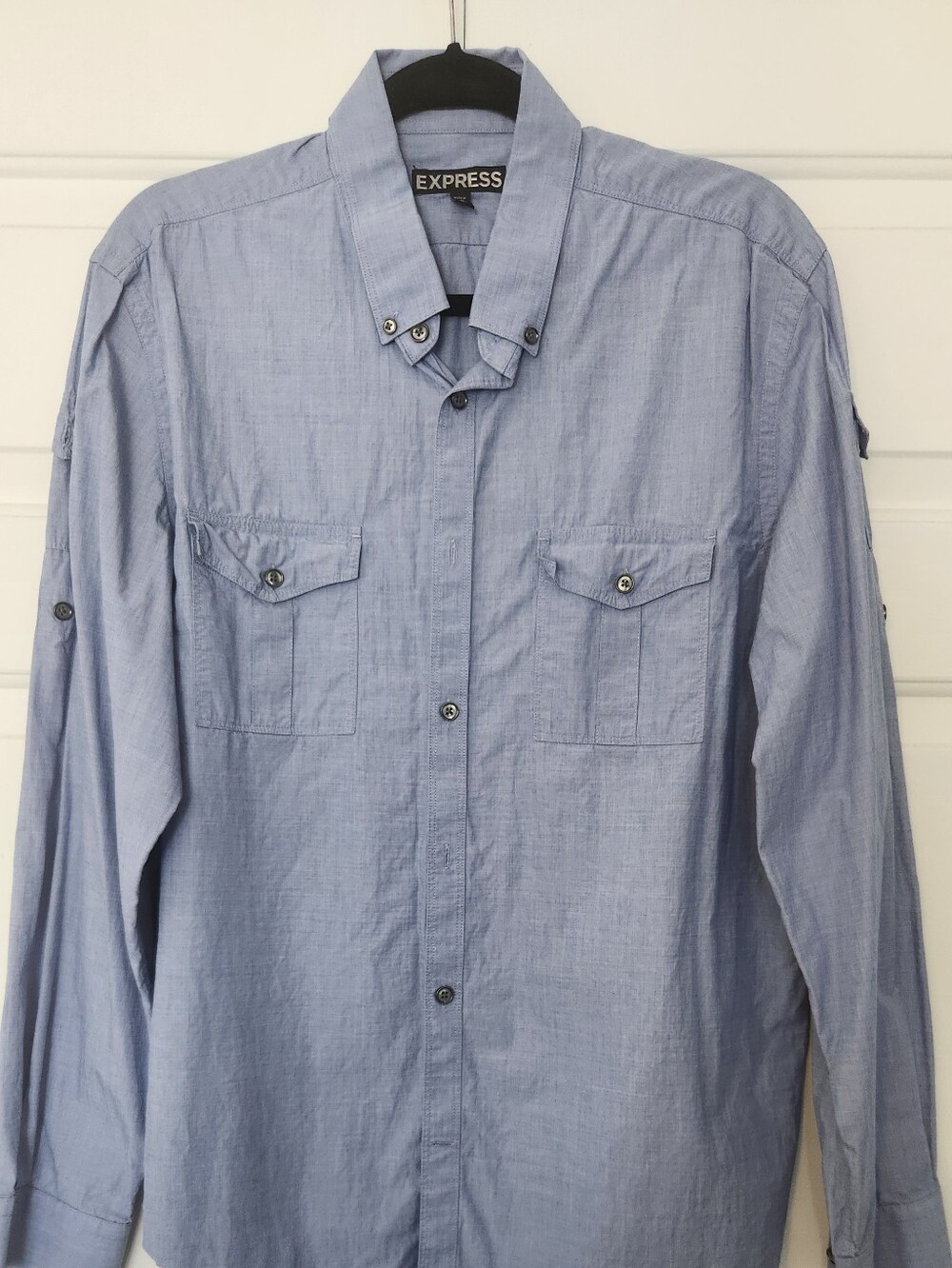 Express Men's Light Blue Long-Sleeve Button-Down Shirt